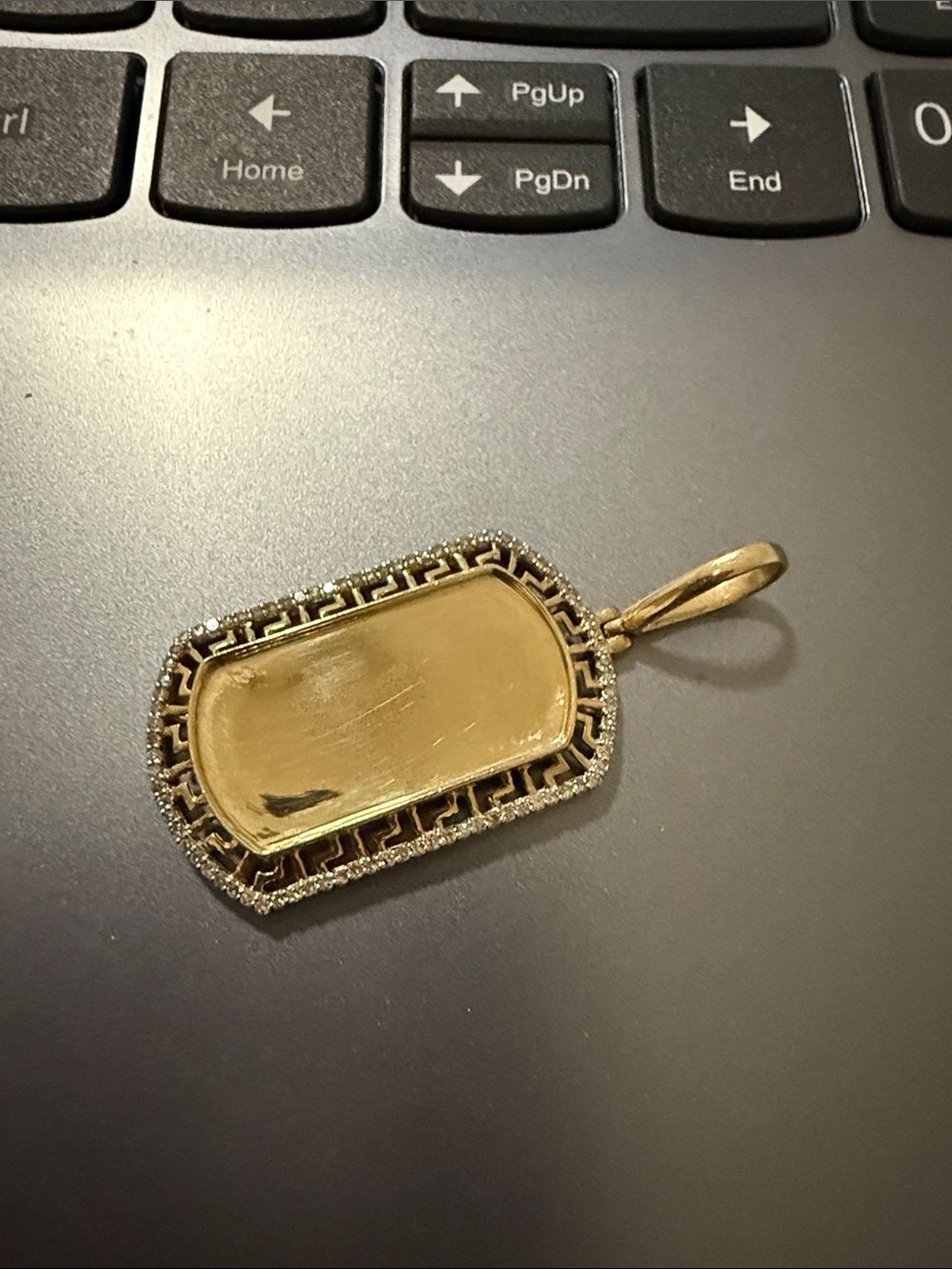 Gold-Tone Rectangular Greek Key Pendant Necklace Charm